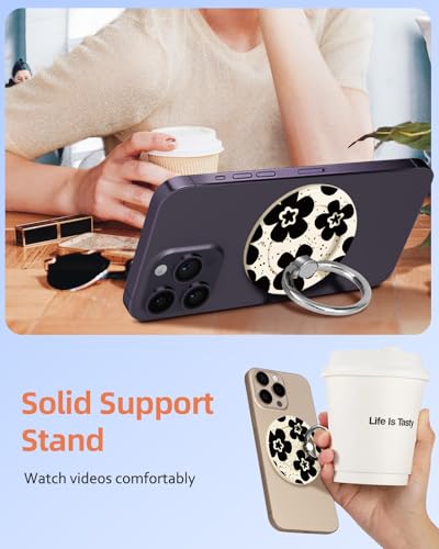 Toycamp Magnetic Phone Grip - Compatible with MagSafe Phone Grip Ring Stand for iPhone 17/16/15/14/13/12 Series Monochrome Flower Cute Phone Ring Holder Grip for Women Girls Girly - color: Monochrome Flower