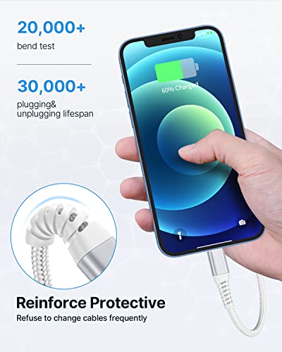 iPhone Charger [Apple MFi Certified] 2Pack 10FT Long Lightning Cable Fast Charging Nylon Braided USB Cable iPhone Charger Cord Compatible with iPhone 14 13 12 11 Pro Max XR XS X 8 7 6 Plus SE, iPad - color: White