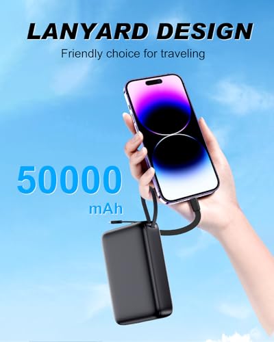 Portable Charger 50000mAh, 22.5W Fast Charge Power Bank Built-in 2 Cables