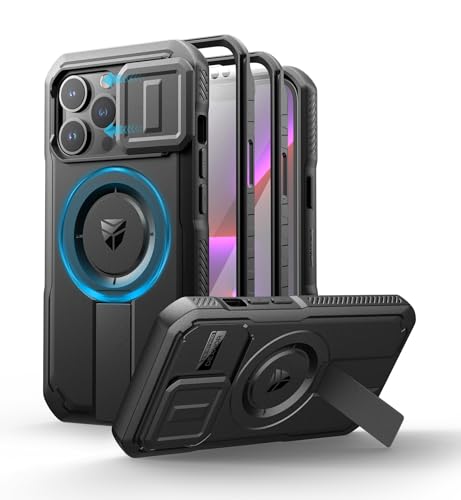 Dexnor for iPhone 13 Pro Case with Slide Camera Cover & Adjustable Kickstand & Built-in Screen Protector, Magnetic Rugged Shockproof Bumper Cases Heavy-Duty Magnetic Protective Cover,Black - color: Black, size: IPhone 13 Pro