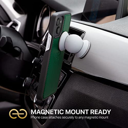 Dreem Vegan Leather Magnetic Detachable Wallet Case for iPhone 13 Green | Built-in Phone Stand, RFID Blocking Card Holder Flip Cover, MagSafe Compatible, Gift Box [Fibonacci: Green] - color: Green, size: iPhone 13