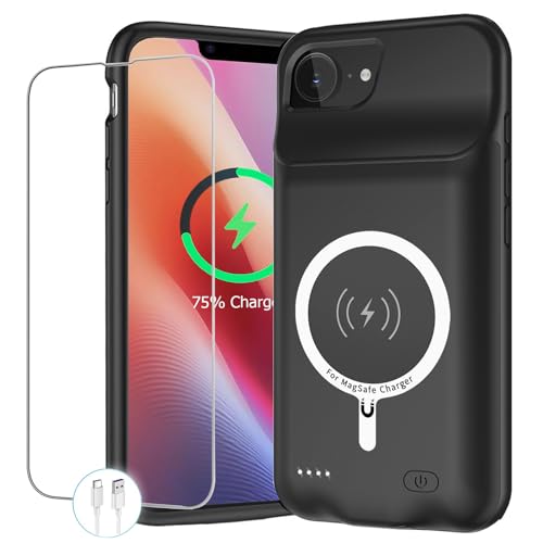 Battery Case for iPhone 17e, 10000mAh Portable Protective Charging Case with Wireless Charging Compatible for iPhone 16e/ 17e (6.1 inch) Rechargeable Battery Pack Charger Cover with Carplay (Black) - size: iPhone 16e/17e