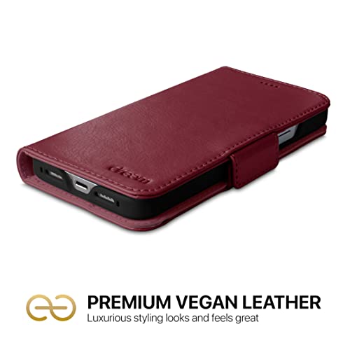 Dreem Vegan Leather Magnetic Detachable Wallet Case for iPhone 13 Pro Max | Built-in Phone Stand, RFID Blocking Card Holder Flip Cover, MagSafe Compatible, Gift Box [Fibonacci: Burgundy] - color: Burgundy, size: iPhone 13 Pro Max