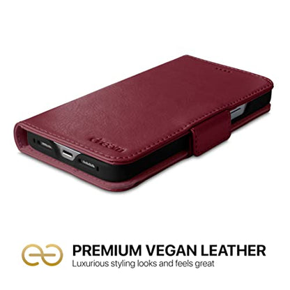 Dreem Vegan Leather Magnetic Detachable Wallet Case for iPhone 13 Pro Max | Built-in Phone Stand, RFID Blocking Card Holder Flip Cover, MagSafe Compatible, Gift Box [Fibonacci: Burgundy] - color: Burgundy, size: iPhone 13 Pro Max