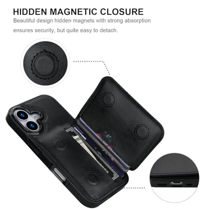 KIHUWEY Compatible with iPhone 17 Wallet Case Credit Card Holder, Premium Leather Kickstand Flip Hidden Magnetic Clasp Durable Shockproof Protective Cover for iPhone 17 6.3 inch (Black) - color: Black