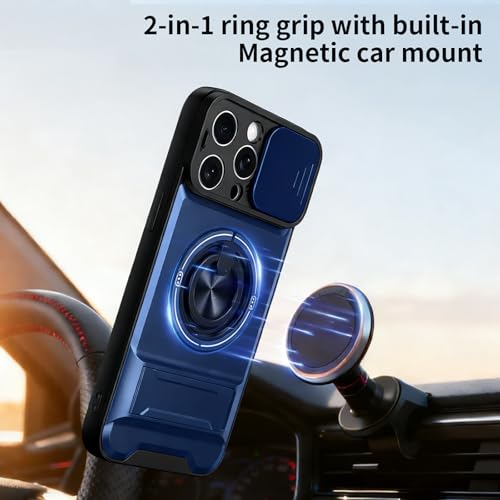 Dssairo for iPhone 15 Pro Max case with 360°Rotation Magnetic Ring Compatible with MagSafe Slide Camera Cover Foldable Stand Military-Grade Shockproof Protective case (Blue, iPhone 15 Pro Max) - color: Blue, size: iPhone 15 Pro Max