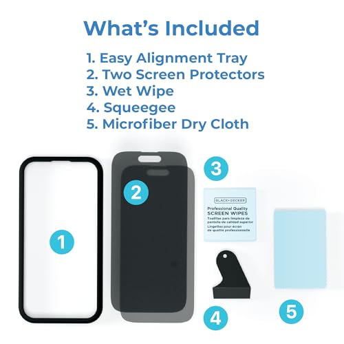 BLACK+DECKER 2 Pack Privacy Screen Protector - iPhone 15 Pro Max, Anti-Spy - size: Privacy_iPhone 15 Pro Max
