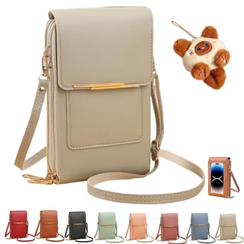 Women's Touch Screen Mobile Phone Messenger Bag,Anti-Theft Mobile Leather Bag,Leather Waterproof Crossbody Wallet Purse - color: Gray