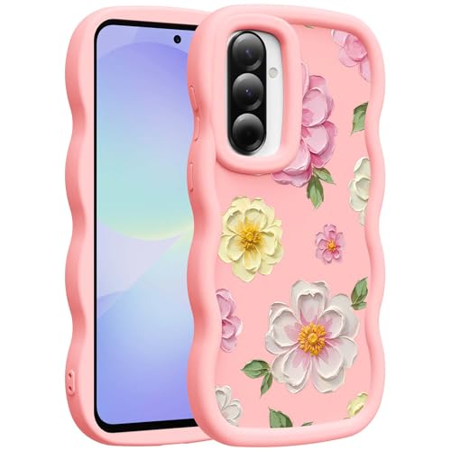 for Galaxy A36 Phone Case, Wavy Soft TPU, Pink-Large Flower | Wavy Frame Design, Soft Slim TPU, Full Camera Lens Protection, Shockproof Phone Cover - color: Pink-Large Flower, size: Samsung A36