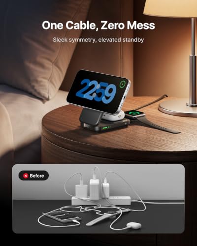 INIU 3 in 1 Foldable Wireless Charging Station, 15W Fast Mag-Safe Charger - color: Black