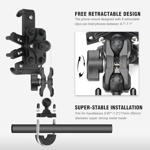nibbi Motorcycle Phone Mount with Vibration Dampener Ajustable Cell Phone Holder Handlebar for Bike Bicycle Scooter ATV Fit 4.7''-7.1'' Cell Phone - style: U-Bracket Mount