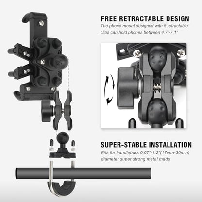 nibbi Motorcycle Phone Mount with Vibration Dampener Ajustable Cell Phone Holder Handlebar for Bike Bicycle Scooter ATV Fit 4.7''-7.1'' Cell Phone - style: U-Bracket Mount