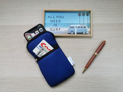 Tainada Crossbody 2-Zip Phone Case Bag w/Neck Strap (Navy Blue) | For Men/Women; Water-resistant neoprene material, shockproof, lightweight; Compatible with most of smartphones - color: Navy Blue