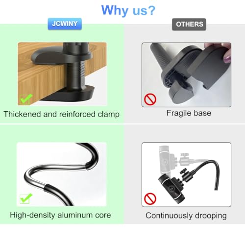 JCWINY Webcam Mount, Webcam Stand for Desk Flexible Gooseneck Computer Camera Stand Arm Clamp with Phone Holder Compatible with Logitech C930e C930 C920 C922x C922 Brio 4K C925e C615