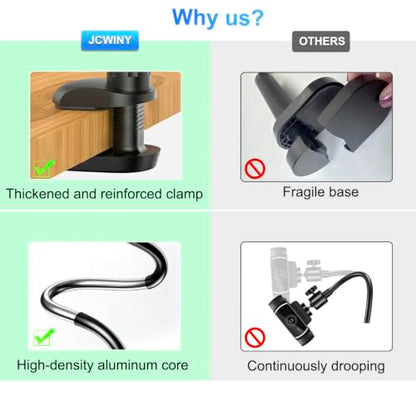 JCWINY Webcam Mount, Webcam Stand for Desk Flexible Gooseneck Computer Camera Stand Arm Clamp with Phone Holder Compatible with Logitech C930e C930 C920 C922x C922 Brio 4K C925e C615