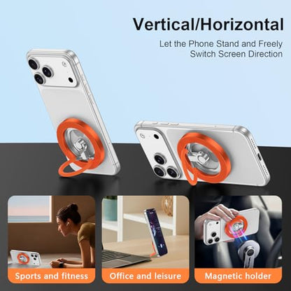 Magnetic Phone Ring for MagSafe Grip,Dual Magnetic Phone Stand - color: Orange