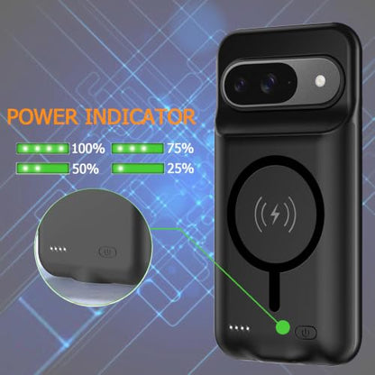 Battery Case for Pixel 9/9 Pro, Upgraded 10000mAh Slim Rechargeable Portable Extended Battery Pack Supported Qi Wireless Charging Case Compatible with Pixel 9/9 Pro(6.3 inch) Charging Case-Black - size: Pixel 9/9 Pro