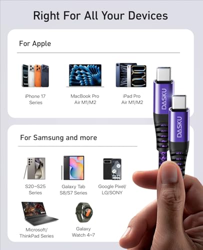 USB C to USB C Cable 100W Fast Charging 15FT Extra Long USBC Cable 1Pack - color: Purple, size: 15FT 1Pack, style: 100W USB C to USB C
