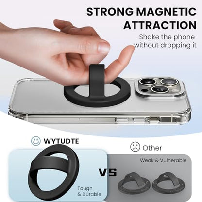 Magnetic Silicone Ring Grip Phone Holder, Loop Grip Phone Holder,Magnetic Phone Loop,Magsafe Phone Grip,Compatible with Magsafe for iPhone 16/15/14/13/12 Series (Black) - color: Black