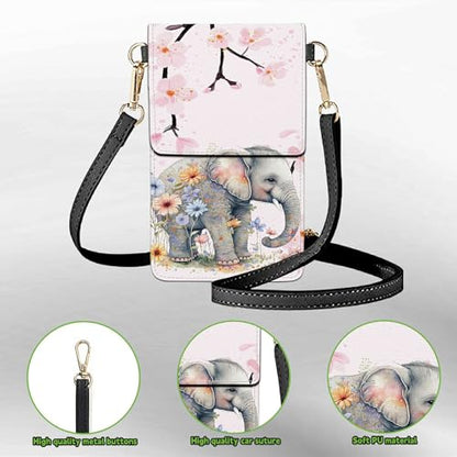 Small Crossbody Bags with Adjustable Shoulder Strap - color: Flower Elephant
