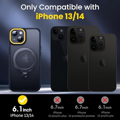Supdeal Magnetic Stand Case for iPhone 13/14, [360° Rotating Invisible Kickstand] [Compatible with Mag Safe] [Military Grade Protection] Ring Magnet Holder Matte Phone Cover, 6.1'', Black - color: Black, size: iPhone 13/14