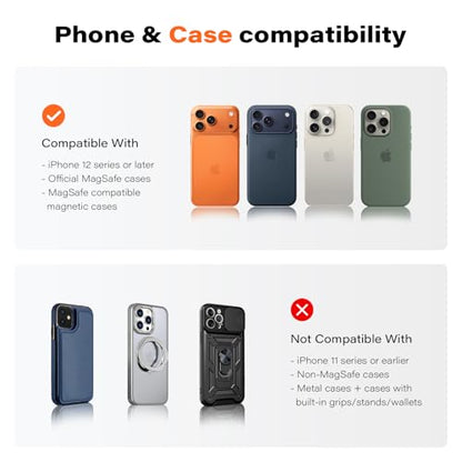 APPS2Car Magnetic Car Phone Mount - Designed Only for MagSafe iPhone 17-12 Series, Orange/Black Data Cable (Random) - color: Orange