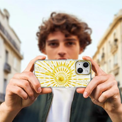 VisEnt Clear Case for iPhone 14, Magnetic Phone Case, Transparent Slim Cover, Military Grade Protection, Shockproof, Anti-Yellowing, Scratch Resistant, Folk Gold Sun - color: Folk Gold Sun, size: Iphone 14