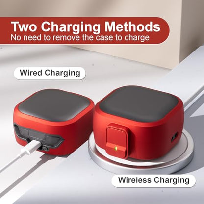 for Samsung Galaxy Buds 4 Pro/Buds 4 Case (2026) with Secure Safety Lock Clip,Shockproof Scratch-Resistant Hybrid PC+TPU Soft Shell Protective Cover Accessories with Carabiner&Cleaning Pen(Red) - color: Red Edge-Black