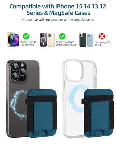 for Magsafe Wallet, Strongest Magnetic Wallet for iPhone 17/16/15/14/13/12 Series, for Magsafe Card Holder with 2 Card Slots, RFID Blocking, Slim, Vegan Leather, Hold 7 Cards, Blue | Magnetic Wallet for iPhone 17/16/15/14/13/12 Series, for Magsafe Card Ho