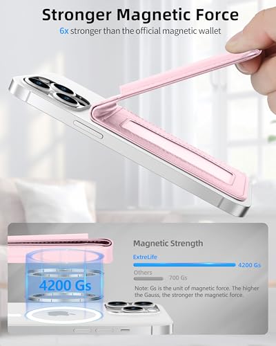 For Magsafe Wallet Stand, 6 Cards Holder, RFID Blocking | Strongest Magnetic Wallet for iPhone 17/16/15/14/13/12 Series, Magnetic Card Holder, ID Window, Vegan Leather, Baby Pink - color: Baby Pink