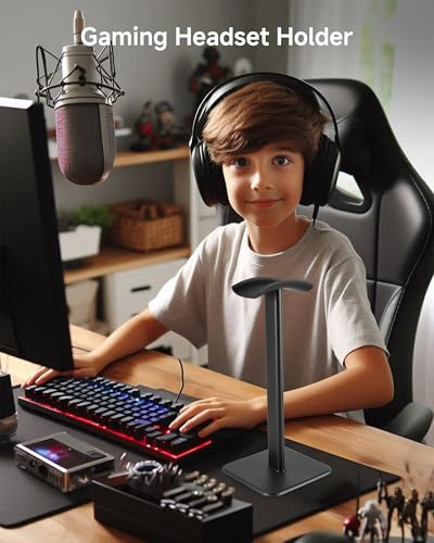Headset Stand - Headphone Holder for desk with Aluminum Hanger Compatible with All Over-Ear On-Ear Computer Xbox One PS5 PS4 PC Game Telephone Headsets (Black) - color: Black
