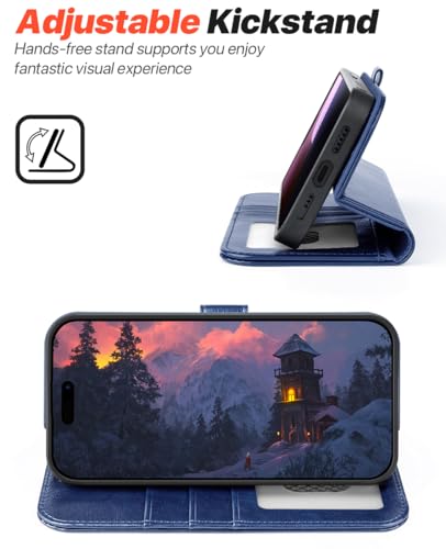 OCASE for iPhone 16 Pro Case Detachable Wallet Case with Card Holder, 2 in 1 Pu Leather Flip Folio with RFID Blocking Stand Wrist Strap Shockproof Phone Cover 6.3 Inch 2024, Blue - color: Blue, size: iPhone 16 Pro