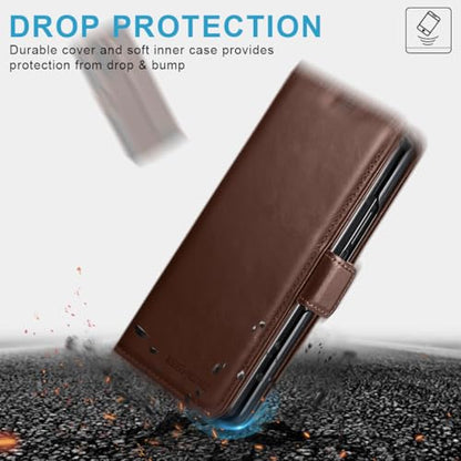 KEZiHOME Genuine Leather Wallet Case for Samsung Galaxy Z Fold 6 Brown - color: Brown, size: Galaxy Z Fold 6 Case