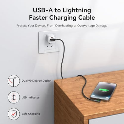 mcdodo 1.64FT USB-A to Lightning Cable 90 Degree Right Angle USB to Lightning Charging Cable with LED Indicator Light Compatible for iPhone 14 13 12 11/Pro/ProMax/Plus, iPad, AirPods, iTouch (0.5m) - size: 1.64FT(0.5M)
