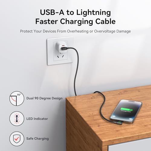 mcdodo 4FT USB-A to Lightning Cable 90 Degree Right Angle USB to Lightning Charging Cable with LED Indicator Light Compatible for iPhone 14 13 12 11/Pro/ProMax/Plus, iPad, AirPods, iTouch (1.2m) - size: 4FT(1.2M)