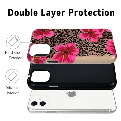 Lovmooful for iPhone 11 Case Cute Flower Leopard-Hibiscus | Compatible for iPhone 11 Case,Aesthetic,Hibiscus,Floral,2 in 1,for Women Girls,Soft TPU+PC,Shockproof,Protective - size: iPhone 11