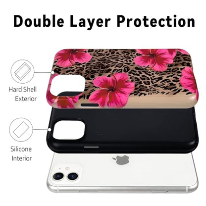 Lovmooful for iPhone 11 Case Cute Flower Leopard-Hibiscus | Compatible for iPhone 11 Case,Aesthetic,Hibiscus,Floral,2 in 1,for Women Girls,Soft TPU+PC,Shockproof,Protective - size: iPhone 11