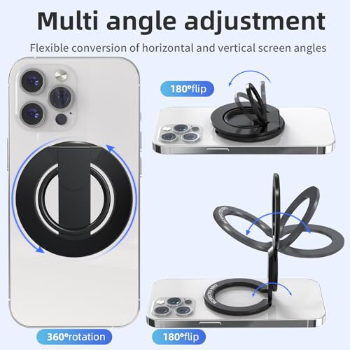 RESPECTED BRO-Magnetic-Phone-Ring-Holder with Dual Rings, Compatible with iPhone 17/16/15/14/13/12, Multifunctional Stand for Desk, Office, Gym, Kitchen & All Metal Surfaces, Finger Loop Grip (Black) - color: Black