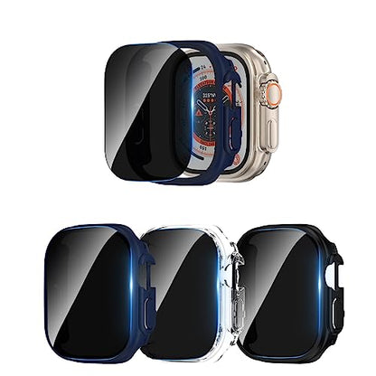 3 Pack Privacy Case Compatible with Apple Watch Ultra 3/Ultra 2/Ultra 49mm - color: Black/Clear/Blue, size: 49mm