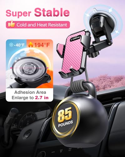 VANMASS【85+LBS Strongest Suction & Military-Grade Ultimate Car Phone Mount - color: Light Pink