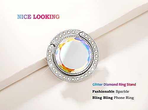 Glitter Bling Bling Phone Ring Holder,Sparkle Phone Ring Grip Artificial Stand with Flat Diamond,Flat Rhinestone Cell Finger Ring for Phones,Pad(Silver) - color: Silver