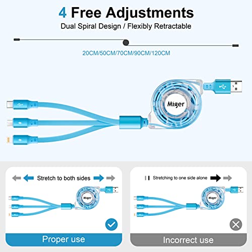 Multi Charging Cable,[2Pack 4FT]Retractable Charger Cord 3in1 Charger Cable