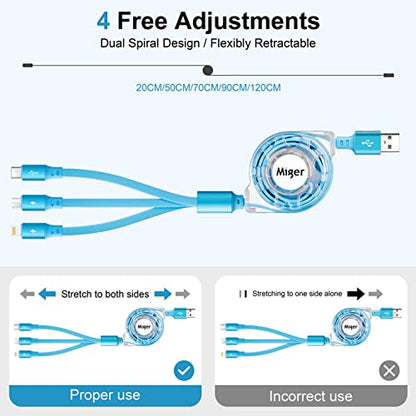 Multi Charging Cable,[2Pack 4FT]Retractable Charger Cord 3in1 Charger Cable