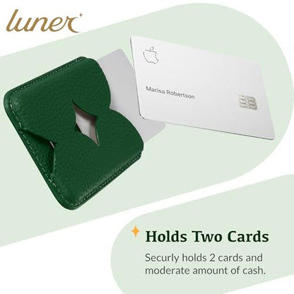 Luner - Magnetic Leather Card Wallet Compatible with Magsafe - [for iPhone 17, 16, 15, 14, 13, 12 series] - [Holds 2 cards] - [Made of Vegan Leather] - Dark Green - color: Leafy Green, style: Classic