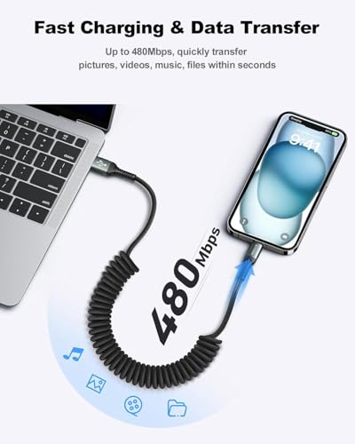 USB to USB C Cable [2Pack 3FT] Coiled USB C Cable Fast Charging 60W-Black - color: Black, size: 3FT - 2Pack, style: USB A to USB C