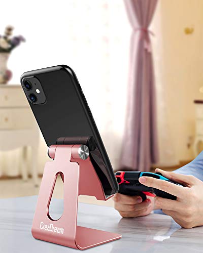 CreaDream Aluminum Cell Phone Stand, Adjustable Phone Holder for Desk - color: Rose Gold
