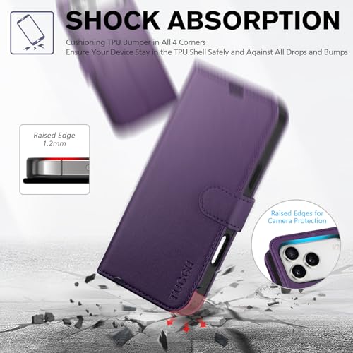 TUCCH Wallet Case for iPhone 17 Pro Max (6.9"), 4 Card Holders, Deep Purple | RFID Blocking, Viewing Stand, Shockproof TPU Shell, PU Leather, Magnetic Closure, Protective Folio Flip Cover - color: Deep Purple
