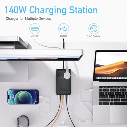 Charging Station 140W USB C Charger Block, Upgraded GaN III 8-in-1 Fast Charging Station Hub，PD 65W Laptop Charger Adapter Compatible with Compatible with MacBook Air/Pro,iPhone16/15,Galaxy S24 etc - color: Black PD 65W