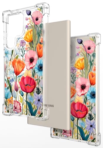 Hungo Galaxy S24 Ultra Case for Women Clear Design Cute,Girly Girls Case Compatible with Samsung Galaxy S24 Ultra Blooming Wild Spring Garden Flowers Grasses Florals Leaves - color: Blooming Wild Flowers