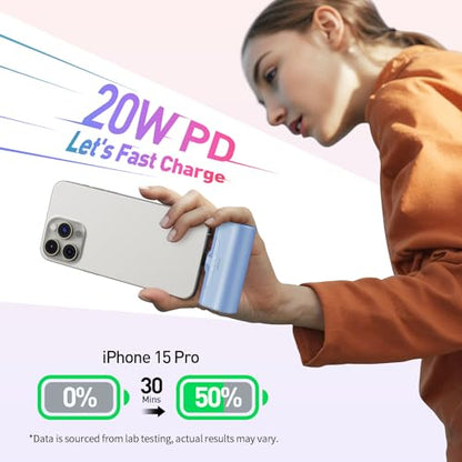 iWALK Portable Charger for iPhone 18/17/16/15 USB-C Small Power Bank 20W 4,500mAh Fast Charging Battery Pack Compatible with iPhone 15/16/17 Plus/18 Pro Max, Samsung Galaxy S25/S24/S23 Android - color: Baby Blue